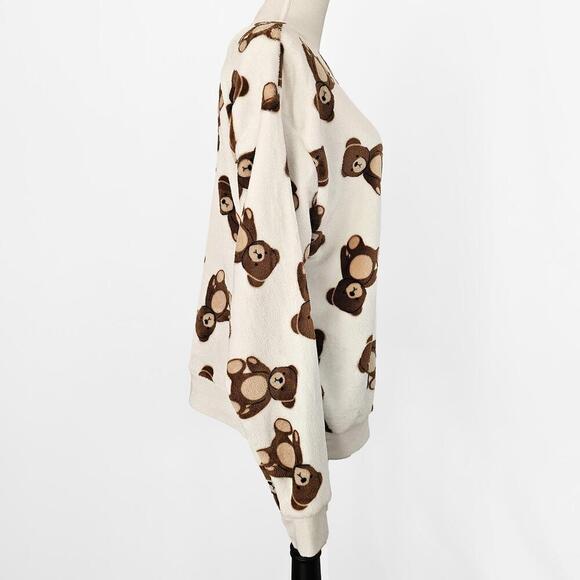 Women's Soft Pull Over Sweatshirt with Teddy Bear Print Large Cold Crush - Picture 2 of 6